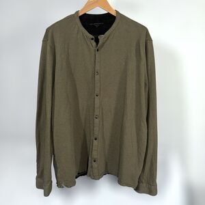 John Varvatos Button Shirt Joaquin Easy Double Knit Mens XXL Raw Hem Moss Green